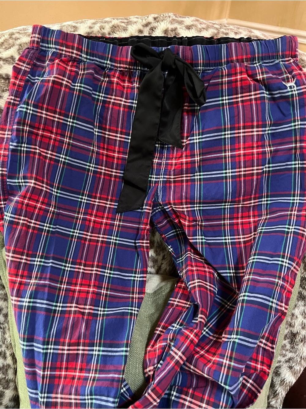 PINK sz XS Victoria's Secret blue Plaid pj pants with adjustable Waistban